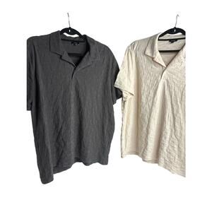 Two EXPRESS Men's Jacquard Knit Polo Shirts Large Gray and Cream